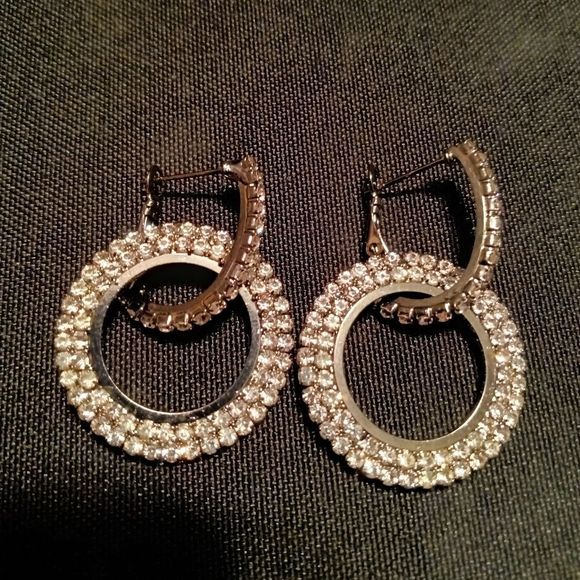 Sparkly Black Gold Double Hoop Earrings - Picture 2 of 4